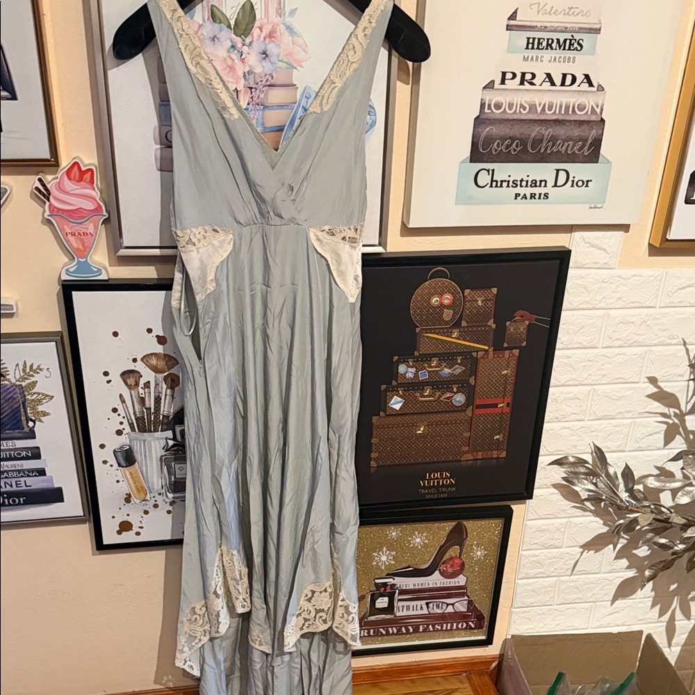 Free People Lace Trim Maxi Dress in Light Gray - Picture 3 of 6